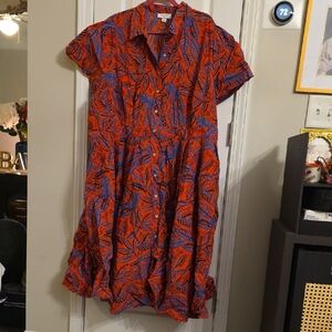 Alexis Orange and Blue Leaf Print Mini Dress